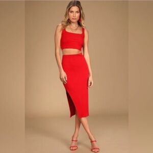 Lulus vibrant red top and skirt set